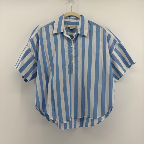 LOFT Tops - LOFT Blue & White Vertical Stripe Short-Sleeve Shirt